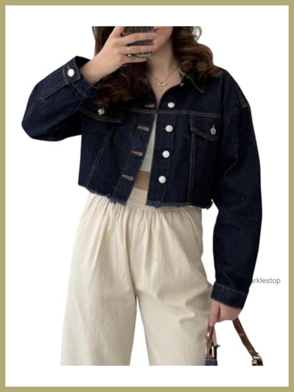 Women's Washed Distressed Cropped Jean Jacket Long Sleeve Denim